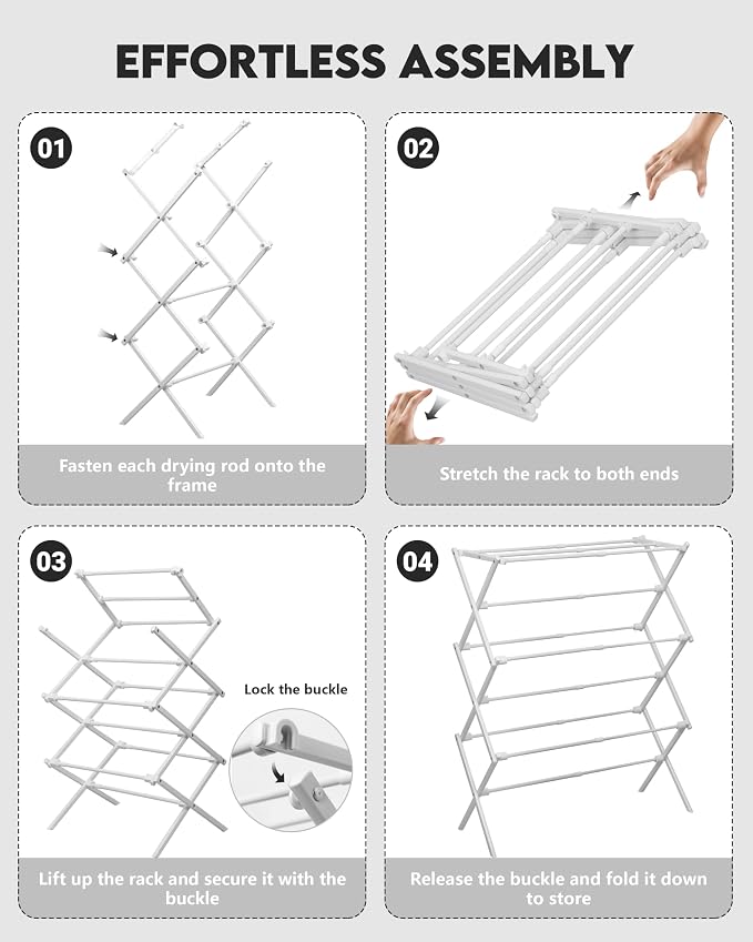 3-Tier Metal Folding Clothes Drying Rack, Laundry Drying Rack Clothing | Collapsible Dryer Racks for Laundry | Indoor & Outdoor, White