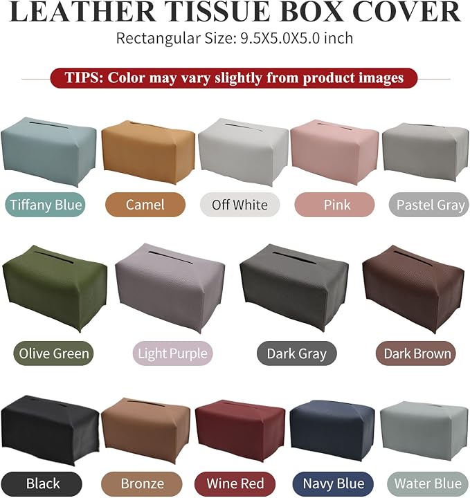 Livelab Tissue Box Cover, Rectangular Modern Decorative PU Leather Tissue Box Case Organizer Holder for Vanity Countertop, Night Stands, Livingroom, Office Desk & Car 9.5X5X5'' | Navy Blue