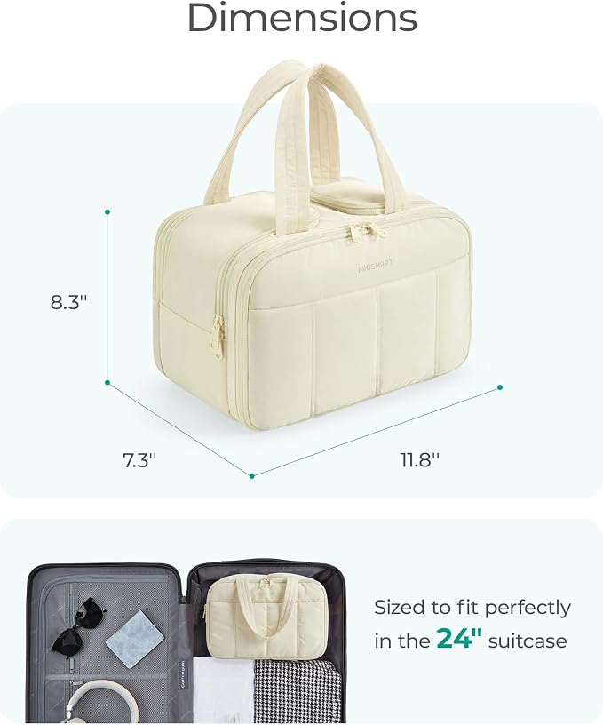 BAGSMART Travel Toiletry Bag, Puffy Large Toiletry Bag for Women, Lightweight Cosmetic Makeup Bag Organizer with Handle for Traveling, Accessories, Essentials, Toiletries (Grayish Brown)