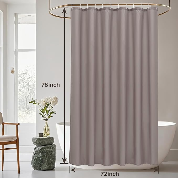 AooHome Extra Long Shower Curtain 72x78 Inch, Fabric Shower Curtain Liner for Hotel with Hooks, Weigthed Hem, Water Repellent, Chocolate