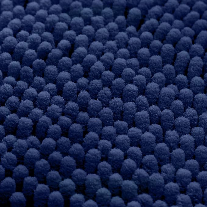 HOMEIDEAS 3 Pieces Bathroom Rugs, Ultra Soft Non Slip Absorbent Chenille Toilet Bath Mat Set (Navy Blue)