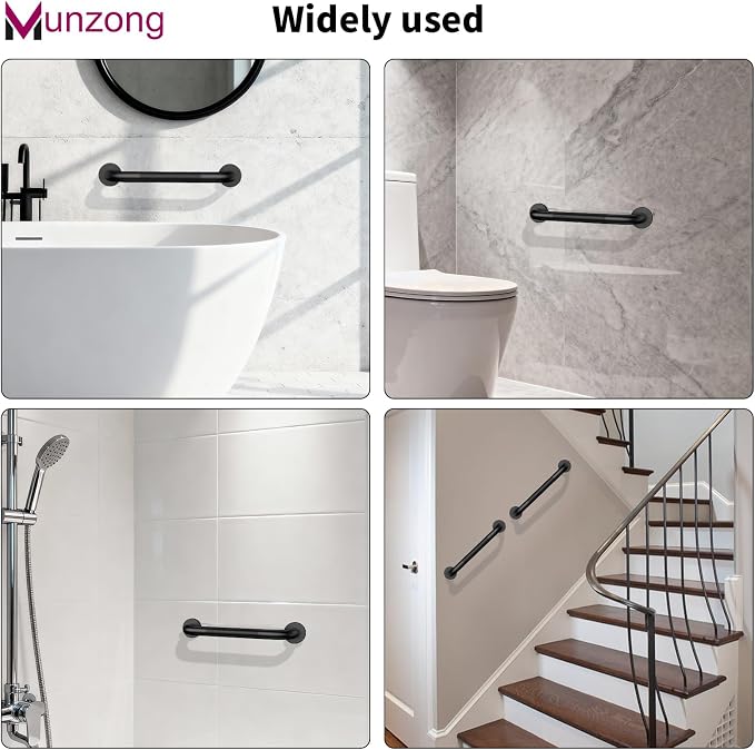 16 Inch Anti Slip Shower Grab Bars, Munzong Oil Rubbed Black Bathroom Bar | Toilet Rail Support for Bathtubs and Showers Knurled Handicap Balance Bar Safety Hand Rail Support Elderly Senior Assist
