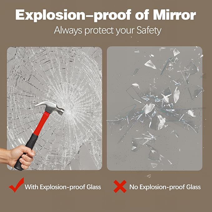 44" Half Moon LED Bathroom Mirror, Backlit Wall Mirror with Lights | Frameless Vanity Mirror with 3 Color Dimmable, Anti Fog, HD Shatter-Proof, IP65 Waterproof, Memory, CRI95+, Right/Left Cut