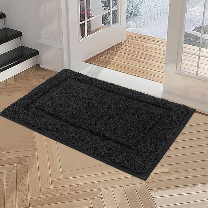 SHACOS Soft Microfiber Black Bathroom Rugs Sets 2 Pieces 32x20 inch | Absorbent Plush Bath Rugs, Non Slip Washable Shaggy Bath Mats, Fluffy Bathroom Runner Floor Mats Shower Rug