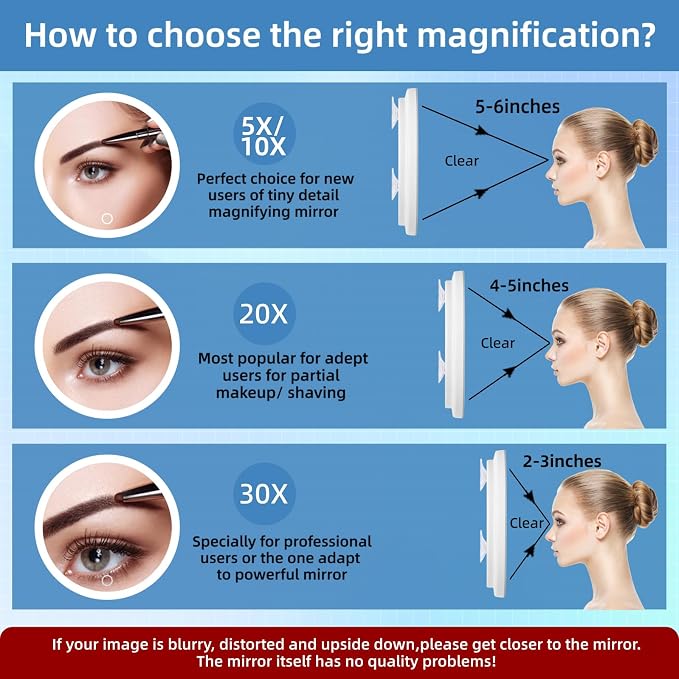 10X Magnifying Mirror with Lights, 10X Magnified Mirror with 3 Suction Cups | 3 Color Dimmable Lights, Rechargeable Makeup Magnifying Mirror 6inch Travel 10X Magnification Mirror with Tweezers & Scissors
