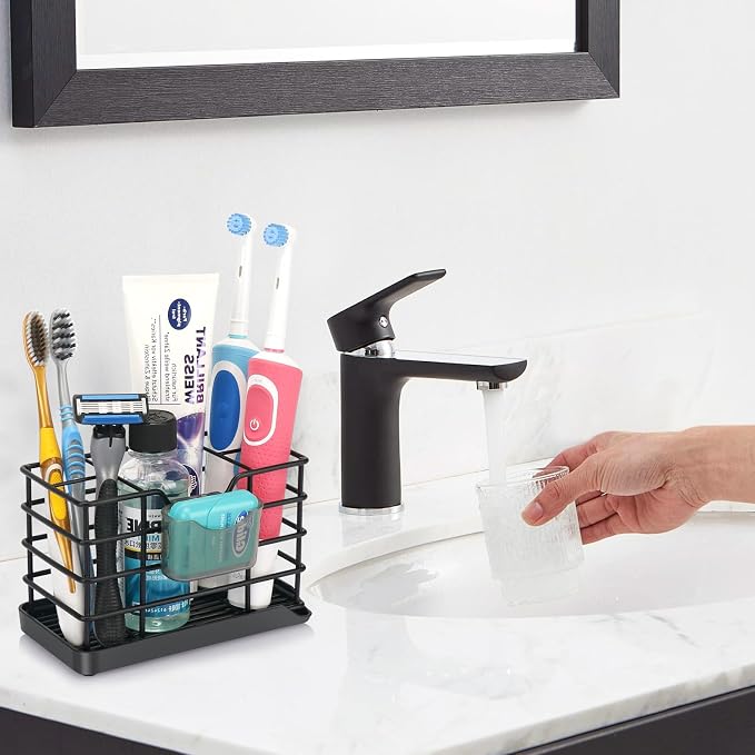 Toothbrush Holders for Bathroom,Black,Stainless Steel,Detachable,Tray,5 Slot