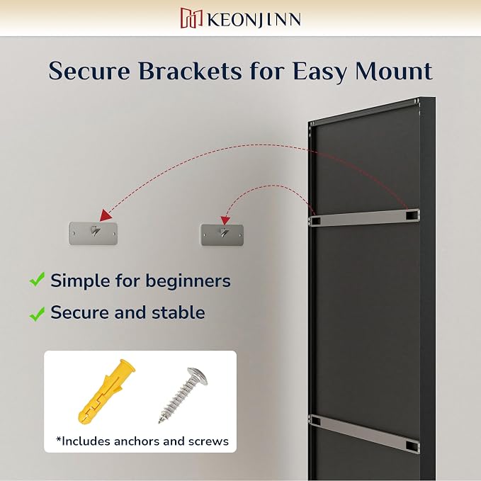 Keonjinn 48 x 30 Inch Black Bathroom Mirrors for Over Sink, Metal Frame | Rectangular Mirrors for Wall, Beveled Framed Design, Rustic Bathroom Vanity Mirror, Safety HD Tempered Glass, Square Corner