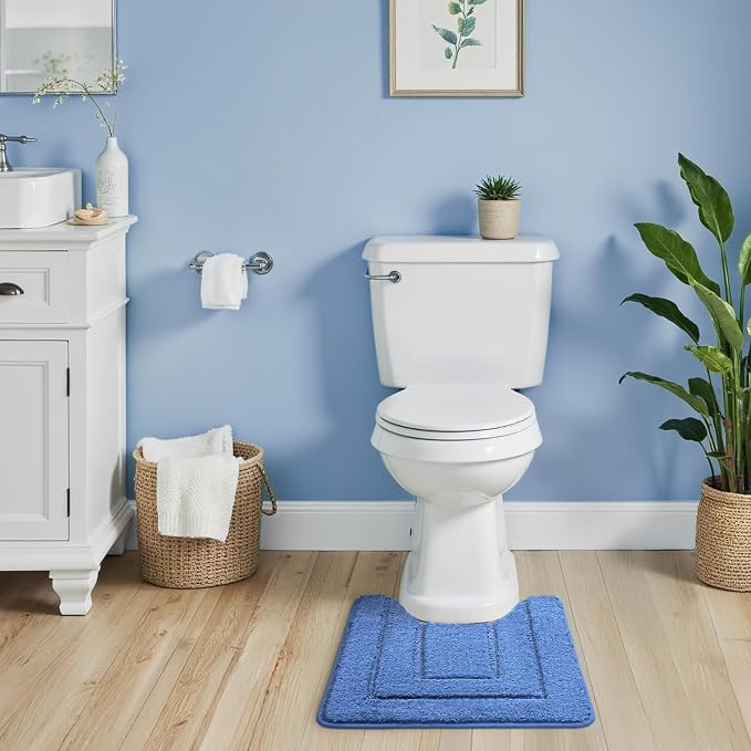 GRANNY SAYS Blue U Shaped Toilet Rug 20" x 24", Non-Slip Bath Mat | Soft microfiber, TPR backing, absorbs water quickly, machine washable, fits around most standard toilet bases