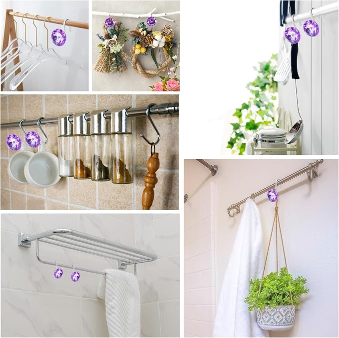 TOAOB Stainless Steel Shower Curtain Hooks Rings Bling Purple Shower Hooks Rust Resistant Shower Rings Set of 12 Pack for Decorative Curtain Accessories and Bathroom Rods