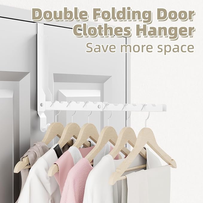 Over The Door Hanger Folding Clothes Drying Rack, Double Fold Hanging Door Hooks Coat Rack with Hooks for Indoor Laundry Room Compact Small Space Foldable Portable Door Hanger Hook Collapsible- 2 Pack