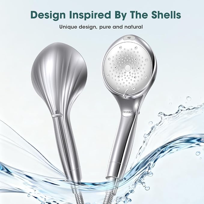Filtered Shower Head with Handheld, High Pressure 8 Sprays, Chrome | 80" Long Stainless Hose, Built-in Power Wash, Water Softener Filter Beads for Hard Water - Remove Chlorine, Reduce Dry Skin