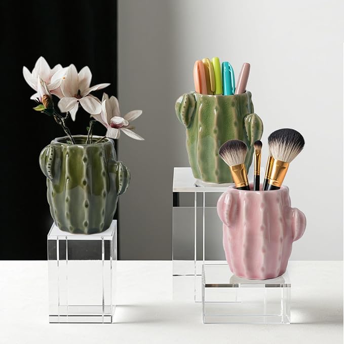 Ceramic Cactus Green Toothbrush Holder,Western Fun Bathroom Decor