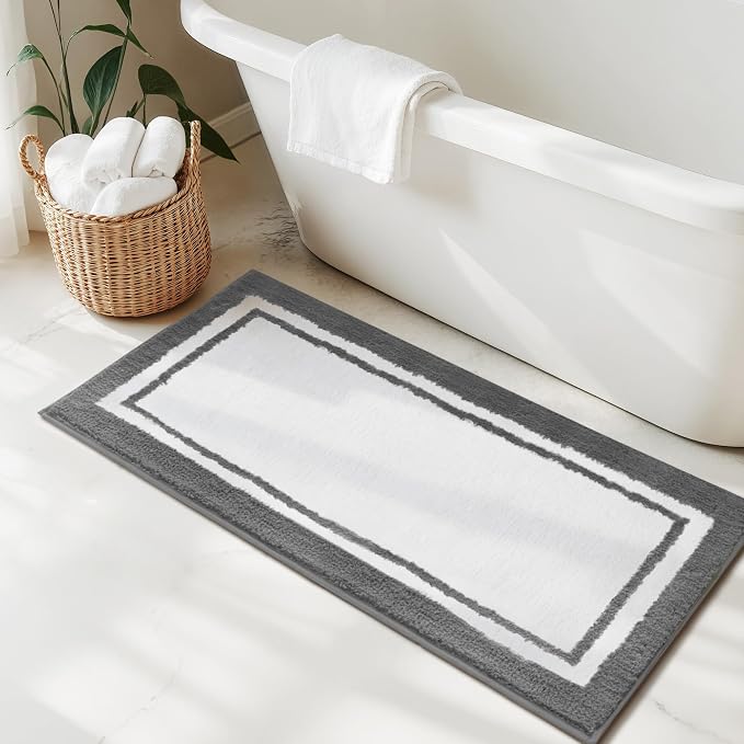 GRANNY SAYS Microfiber Bathroom Rugs Non Slip Washable, Water Absorbent Bathroom Mats for Tub, Soft Bath Mats for Bath Floor & Shower, Bath Rug, 24" x 48", Deep Grey Bath Rugs