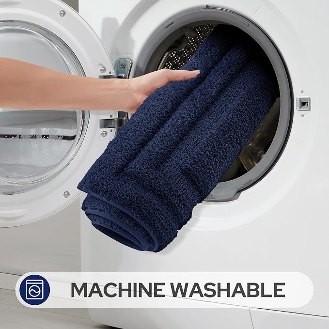 HOMEIDEAS 2 Pieces Large Bathroom Rug, Super Soft and Absorbent Long Rugs, Non Slip and Microfiber Bath Mat for Bathroom Decor (20"x47"+16" x 24", Navy Blue)