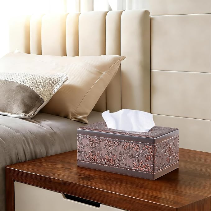 Retro Tissue Box Cover Rectangle,Aesthetic Facial Tissue Cube Box Holder | PU Leather Rectangular Facial Paper Napkin Dispenser Organizer, Decor Tissue Cover for Bathroom,NightStand,Coffee Table,Home