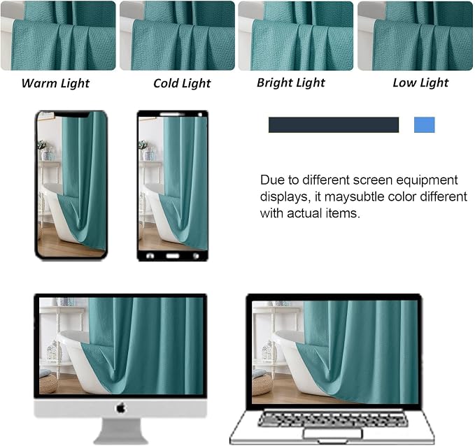 Turquoise Shower Curtain for Bathroom 78 Inches Long, 3D Embossed Textured Fabric Farmhouse Shower Curtain Soft Cloth, Water Repellent, Machine Washable, Hotel Style, 72" W x 78" L, Turquoise