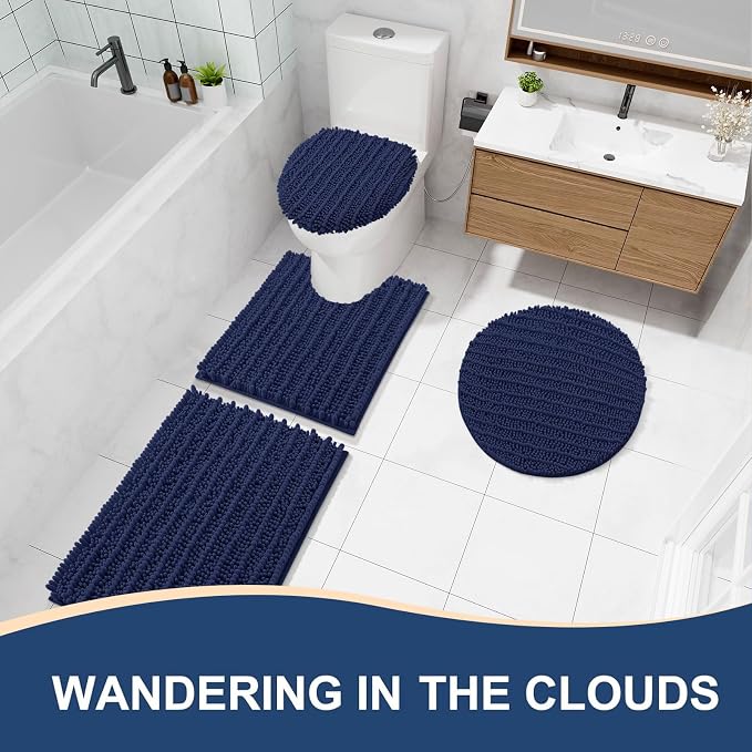 Arotive Bathroom Rugs Mat 45x27, Soft Absorbent Chenille Shaggy Bath Mat | Navy, Machine Wash Dry, Bath Rugs for Bathroom Floor, Tub and Shower, Home Decor Accessories