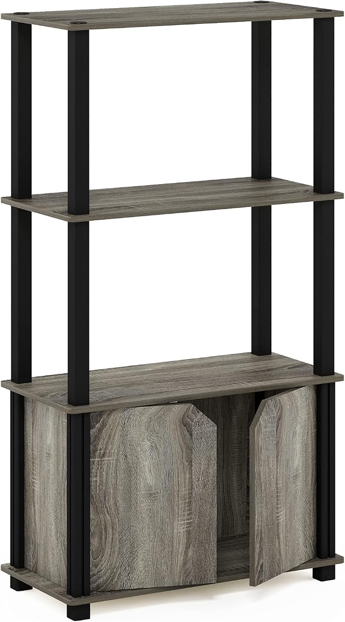 Furinno Brahms 4-Tier Multipurpose Bookcase/Bookshelf/Display Shelf/Display Rack with Door, French Oak Grey/Black