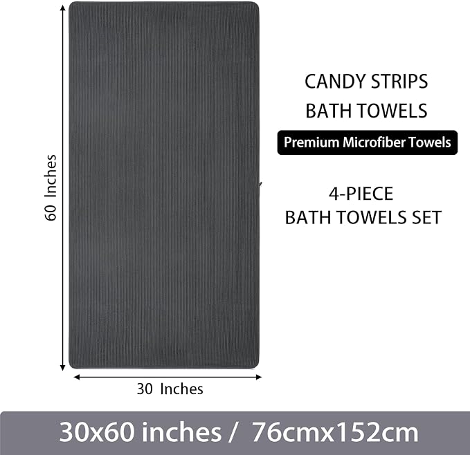 4 Piece Bath Towels, 30"x60" Microfiber Towels Set,Multicolor | Large Bathroom Towels, Soft Touch, Highly Absorbent, Quick Dry, Lint Free, Long-Lasting, Family Use, Guest Bath & Daily Use