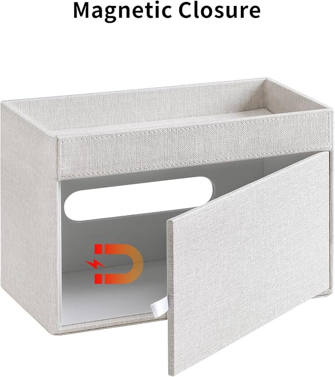 Plus Size Tissue Box Cover, Rectangle Tissue Box Organizer, Linen | Fit 180/230 Count Tissue Boxes, Storage Tray, PU Leather Large Tissue Box Cover, Rectangular Tissue Box Holder for Bathroom