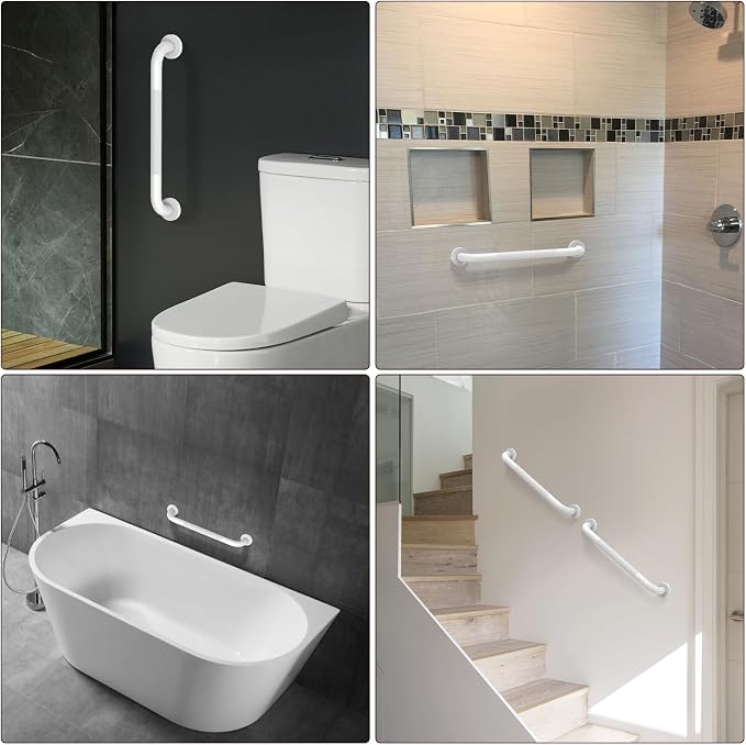 ZUEXT 16 Inch Oil Rubbed White Anti Slip Stainless Steel Shower Grab Bar | Knurled Grip, Bathroom Balance Bar, Wall Mount Safety Handrail Support, Handicap Injury Elderly Senior Assist Handle