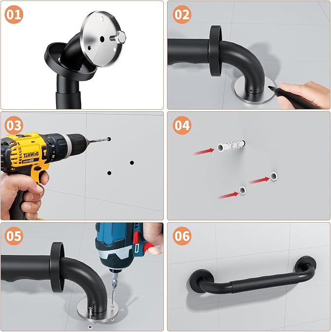 ZUEXT 12 Inch Black Bathroom Shower Grab Bar with Anti Slip Rubber Grip | Stainless Steel, Bathroom Balance Bar, Wall Mount Safety Handrail Support, Handicap Injury Elderly Senior Assist Handle
