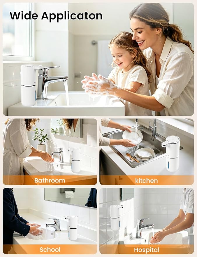 Automatic Soap Dispenser Touchless, USB Rechargeable Hand Soap Dispenser, 4 Adjustable Soap Levels, IPX5 Waterproof, 12.8oz/380ml, Countertop or Wall Mounted for Bathroom and Kitchen, White
