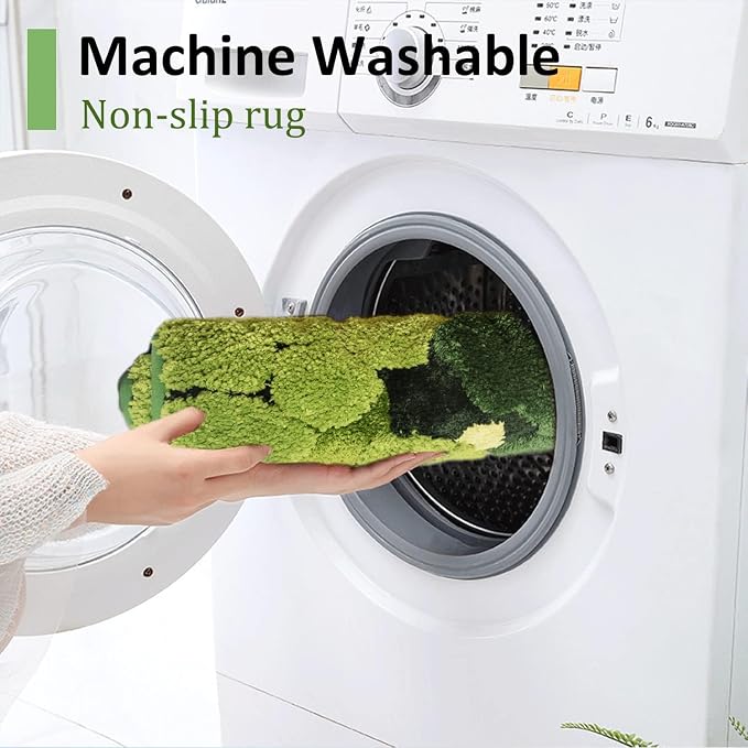 Hifuwan Cute Green Moss Shag Bathroom Rugs, Plant Bath Mats, 20 x 32 Inch | Leaf Bath Rugs for Bathroom Decor Aesthetic, Soft Non Slip Machine Washable, Absorbent Floor Carpets for Indoor Shower Mat