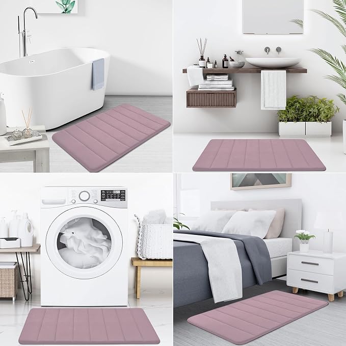 Buganda Memory Foam Bath Mat 24 x 16, Ultra Soft Absorbent Bathroom Rugs | Mauve, Machine Washable Quick Dry Bath Mats for Bathroom Floor, Shower and Tub, Home Decor Accessories