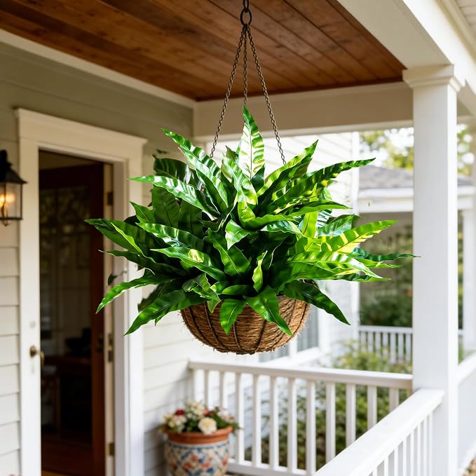 Fake Ferns,2Planter 35in Outdoor Faux Plants UV Resistant,3D Real Touch Fake Plants Total 120 Blades,Weatherproof Artificial Plants Outdoor Indoor for Garden Porch Home Living Room Decor