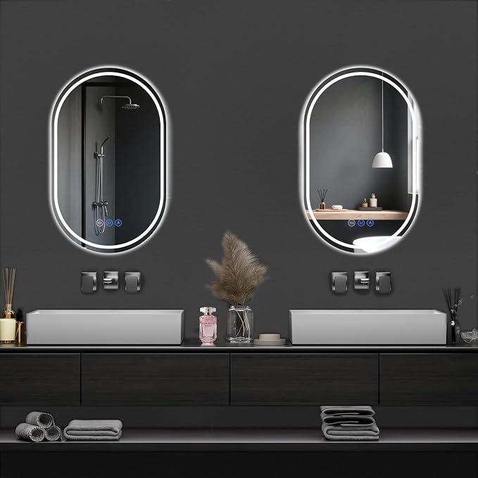 Oval LED Bathroom Mirror, 22"x 36" Frameless Lighted Mirror | LED Mirror with Front Light & Backlit, Anti-Fog, Dimmable Wall Mounted Lighted Mirror, Pill-Shaped Smart Bathroom Mirror