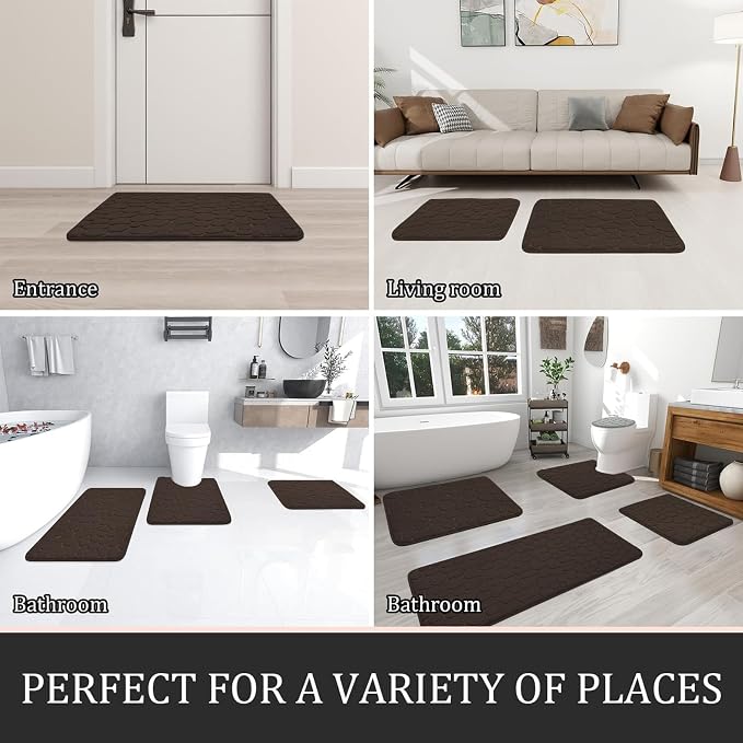 Bathroom Rugs Mat Set, Memory Foam Bath Mat 2 Piece Brown | 17x24&20x46, Non Slip, Water Absorbent, Washable, Bath Mat For Bathroom, Sink and Toilet