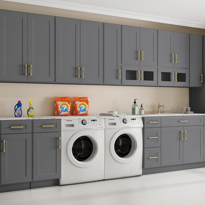 ROOMTEC Wood Wall-Mounted Cabinet,Bathroom Medicine Cabinet with Adjustable Shelves and 2 Soft-Close Doors,Laundry Storage Cabinet for Bathroom,Kitchen,Living Room 12" D*33" W*30" H,Shaker Grey