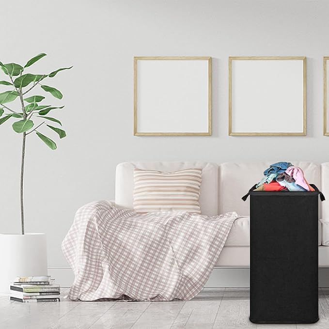 Extra Large Laundry Hamper, Folding 100L Laundry Basket, Black | Dirty Clothes Hamper for Bedroom, Rectangular Sturdy Laundry Basket for College, Dorm, Towels, Toys