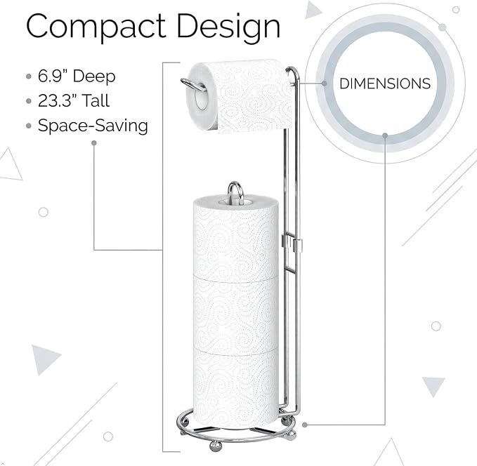Simple Houseware Toilet Paper Holder Bathroom Tissue Storage Holder, Chrome | 4 Paper Rolls, 6.9" x 6.9" x 23"