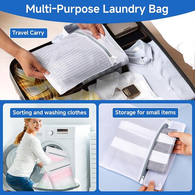 6 Pcs Mesh Laundry Bags for Delicates, Lingerie & Bra Washing,12 x 16 Inch | Soft and Durable, Reduces Friction and Pilling, Machine Washable, Reusable, Smooth Zipper, for Home, Dorm and Travel