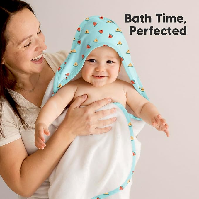 KeaBabies Hooded Baby Towel for Newborn, Baby Bath Towels(Melon Beat,35x35) | Viscose Derived from Bamboo, Large Baby Towels with Hood, Boys, Girls, Toddler, Soft Absorbent Baby Bath Essentials