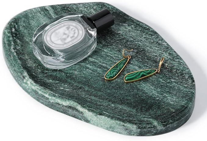 Green Marble Cloud Shape Vanity Tray, Serving Stone Key Tray for Home Decor, 10" x 7" Luxurious Natural Marble Storage Trays for Bathroom, Stone Plate Holder for Perfume, Candle and Jewelry