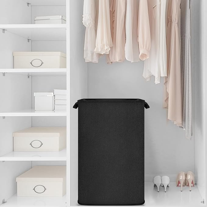 Large Laundry Basket, 80L Collapsible Tall Hamper with Handle Black | Dirty Clothes Hamper for Bedroom, Rectangular Sturdy Laundry Basket for College, Dorm, Towels, Toys