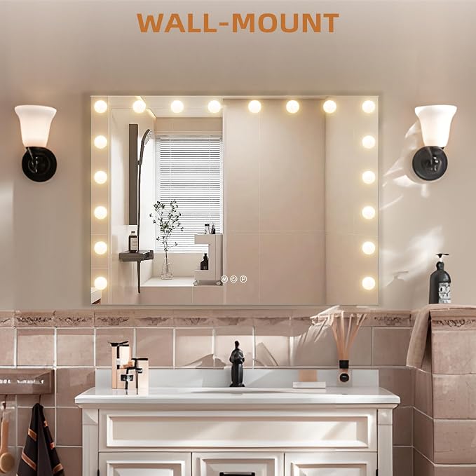 Hansong Hollywood Vanity Mirror with Lights 32"X 23" 18 Bulbs Large Mirror