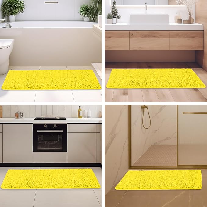 Yellow Bathroom Rug – Absorbent and Washable Bath Mat, Non-Slip, Thick Soft Chenille Bath Rugs for Bathroom Floor, Shower, Sink - 26" x 44"