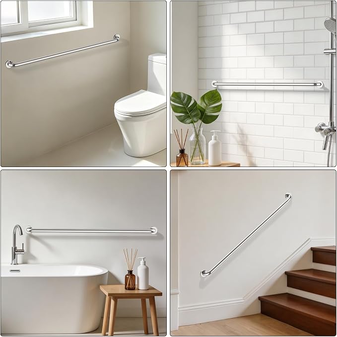 ZUEXT 48 Inch Extra Long Chrome Stainless Steel Shower Grab Bar, 1.25" Dia | Bathroom Balance Bar, Safety Hand Rail Support Bar, for Handicap Elderly Injury Senior, Wall Concealed Mount Assist Handle