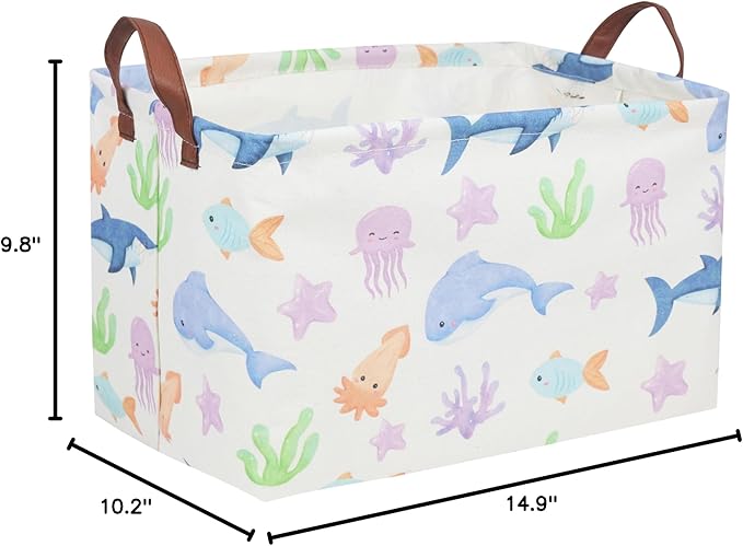 Essme Rectangular Basket, Storage Basket with Handles for Room Decor,Ocean Storage Bin(Ocean)