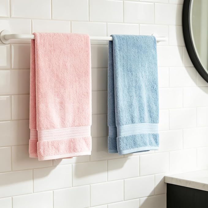 COZYART Luxury Bath Towels 4 PCS, 650 GSM Turkish Cotton, Pink+Light Blue | 27x54, Zero Twist 100% Ring Spun Cotton, Fluffy, Ultra Soft, Super Absorbent, Quick Dry Towels for Hotel Spa Bathroom Shower