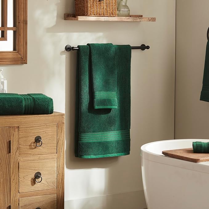 COZYART Luxury Bath Towels 4 PCS, 27x54 650 GSM Turkish Cotton, Dark Green | Zero Twist 100% Ring Spun Cotton, Fluffy, Ultra Soft, Super Absorbent, Quick Dry, Large Towels for Hotel Spa Bathroom Shower