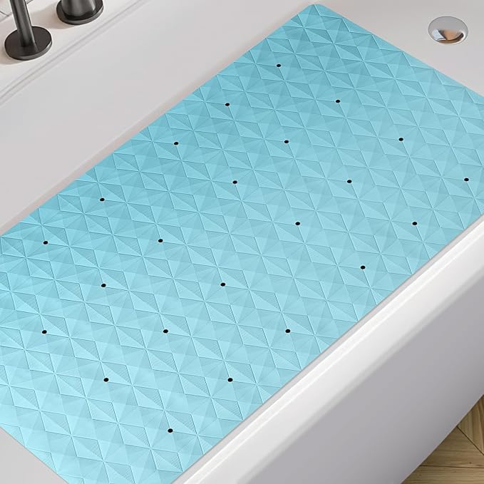 Non Slip Bathtub Mat for Bath Tub Shower - 241 Vacuum Suction Cups | 100% Natural Rubber - Unique Diamond Texture - Soft & Safe for Fatigue Relief - Machine Washable - 16 × 28 Inch