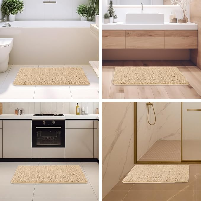 Ivory Cream Bathroom Rugs – Absorbent and Washable Bath Mat, Non-Slip, Thick Soft Chenille Bath Rugs for Bathroom Floor, Shower, Sink - 24" x 36"