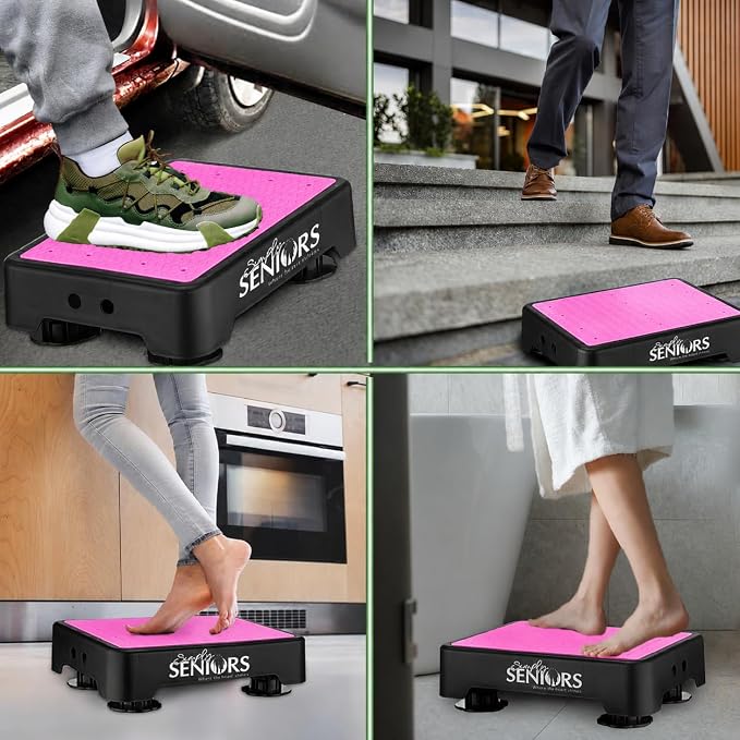Simply Seniors Small Step Stools for Adults - Pink Stepping Stool Platform | Bed Steps for High Beds for Adults - Heavy Duty Mobility Aid for Seniors & Kids - Plastic Device for Kitchen Bathroom Toilet