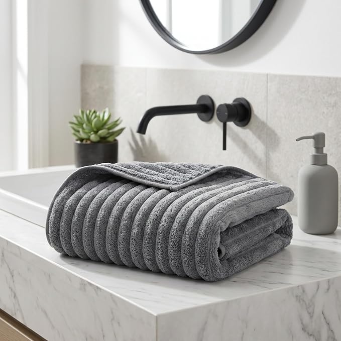 4 Piece Bath Towels, 30"x60" Microfiber Towels Set, Grey | Large Bathroom Towels, Soft Touch, Highly Absorbent, Quick Dry, Lint Free, Long-Lasting, Family Use, Guest Bath & Daily Use
