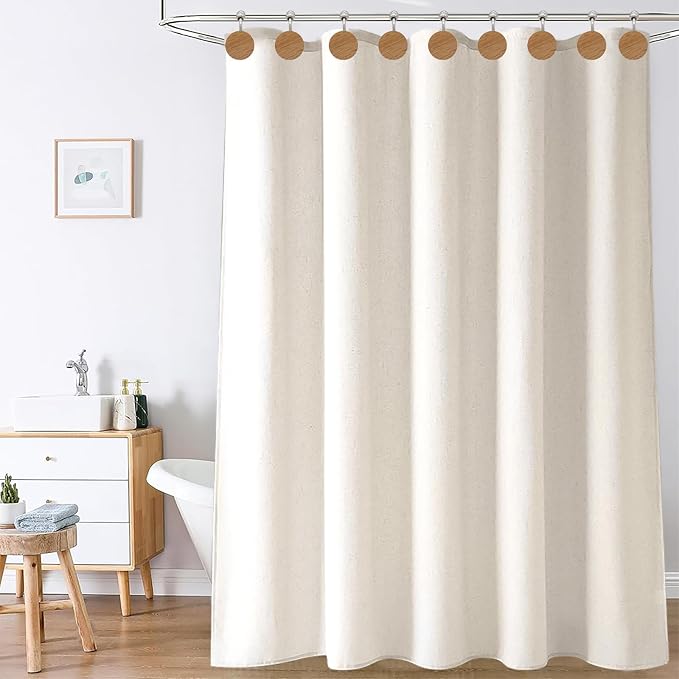 Wood Shower Curtain Hooks, Wooden Decorative Shower Curtain Rings, Modern Round Log Shower Curtain Hangers, 12PCS Shower Hooks for Shower Curtain Rod, Bathroom, Bedroom, Living Room (Silvery)